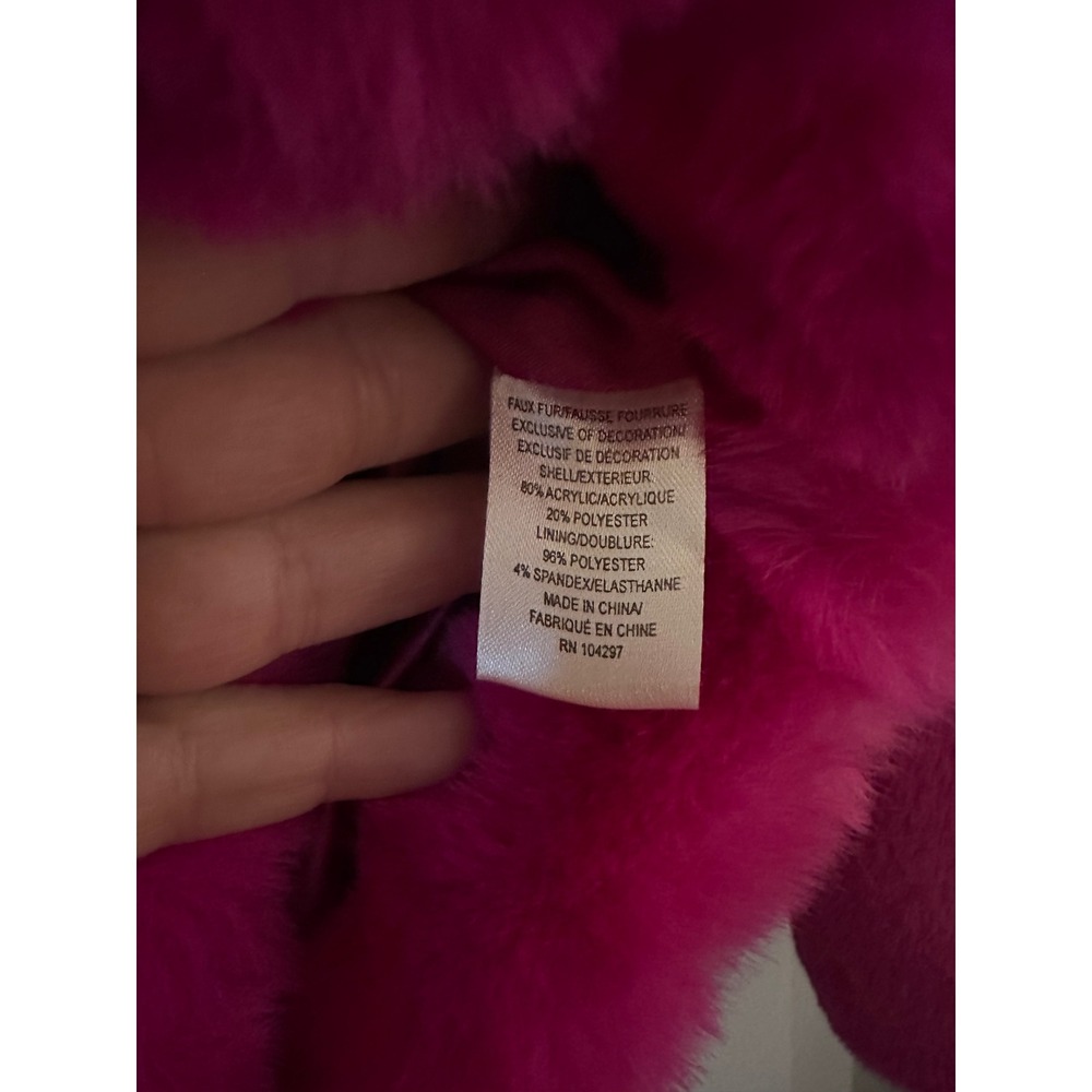 Milly Faux Fur Jacket Coat Fushia Cropped Statement Spread Collar Preppy SZ S - Picture 5 of 7